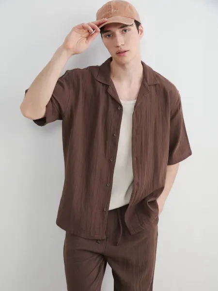 LC Waikiki Мужская рубашка из муслина с курортным воротником loose fit