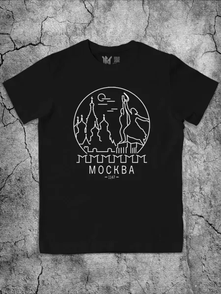 Макс-Экстрим Футболка мужская черная с принтом Москва хлопок с надписью