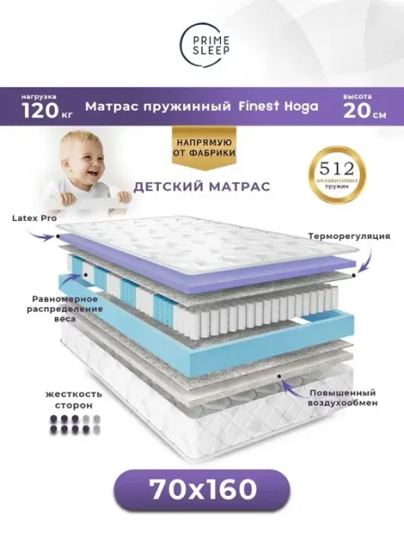 Prime Sleep Матрас 70х160 пружинный ортопедический