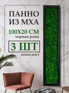 Панно из стабилизированного мха 100*20 см 2шт, большая настенная картина для интерьера, для дома и комнаты
