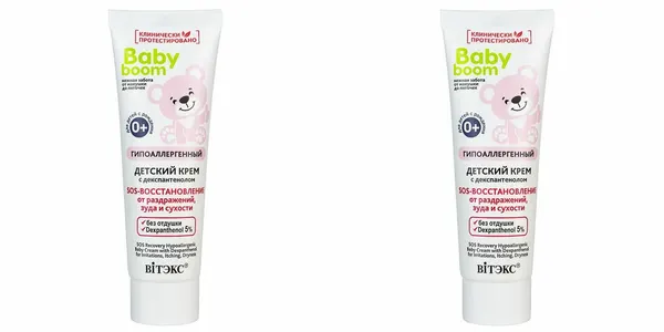 Витэкс Детский крем Baby Boon Гипоаллергенный с декспантенолом Sos-Восстановление от раздражения, зуда и сухости 50 мл 2 шт