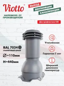 Выход вентиляции канализации Viotto для профнастила С20 серый графит (RAL 7024)