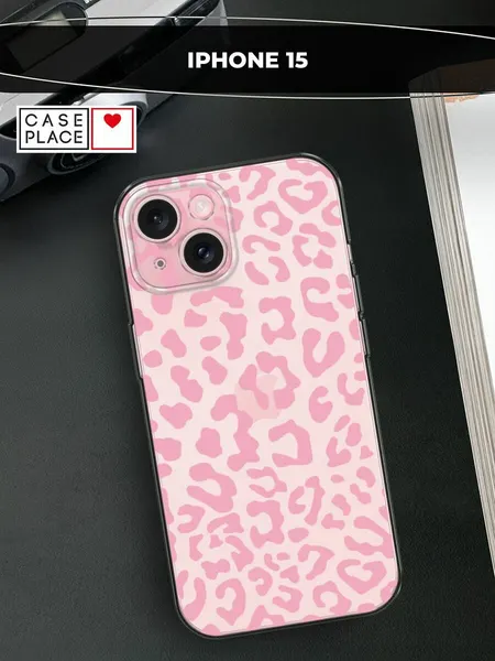 Чехол на Apple iPhone 15 / Айфон 15 с принтом Паттерн розовый леопард, прозрачный