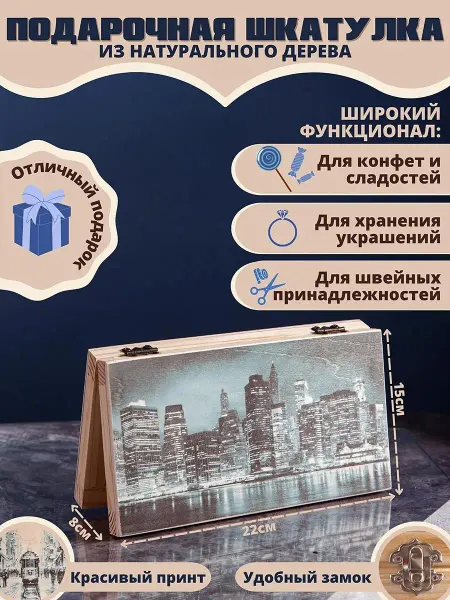 Пересвет Шкатулка-купюрница подарочная с принтом. Органайзер