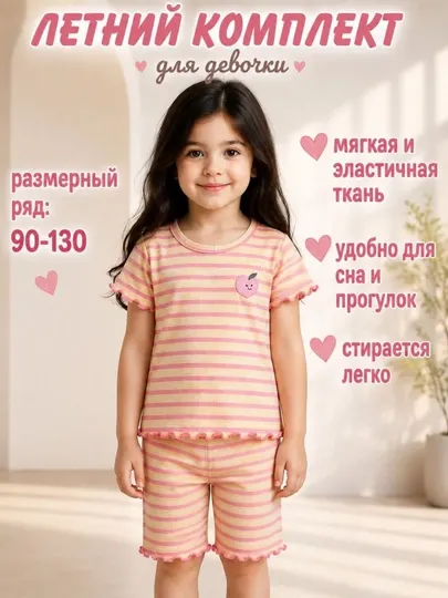 Пижама для девочек, футболка и шорты, детская одежда, домашний одежда, двойка