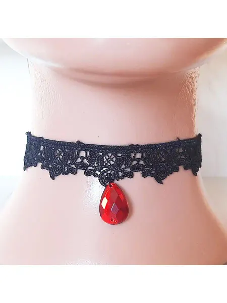 Djeam Элегантный черный чокер с подвеской "Гранат". Ширина 2 см. Г