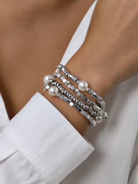 Arte Jewelry Браслет на руку широкий многослойный с жемчугом