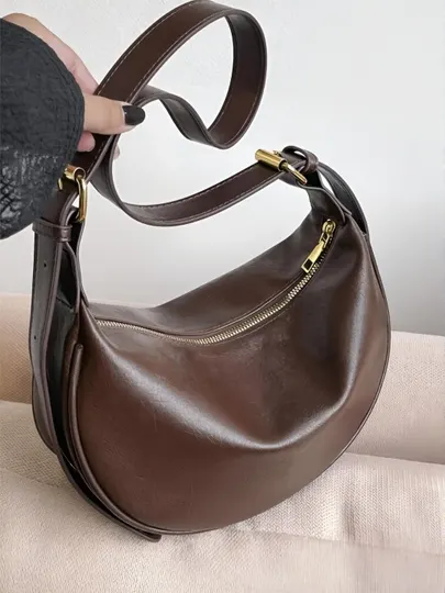 Сумка женская hobo, Эко кожа через плечо, мягкая, Хобо, коричневая, чёрная, белая