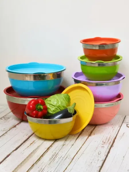 NAZhome Миски металлические для кухни с крышками 7в1