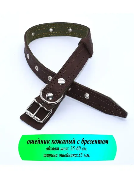 Sewara Ошейник кожаный с брезентом, коричневый