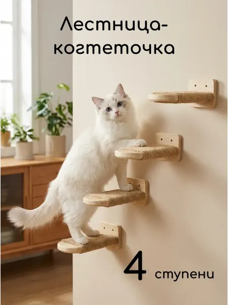 Лестница-когтеточка для кошек настенная, 4 шт