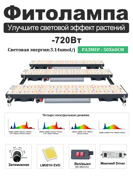 YXO светильник для растений 720w Samsung LM301H