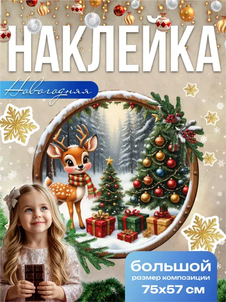 Новогодние украшения для дома наклейка 72х57 см