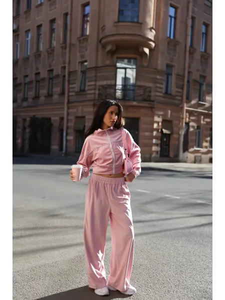 Chigan style Спортивный костюм худи и брюки вельвет розовый