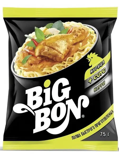 BIG BON Лапша быстрого приготовления Курица + соус карри, 75г