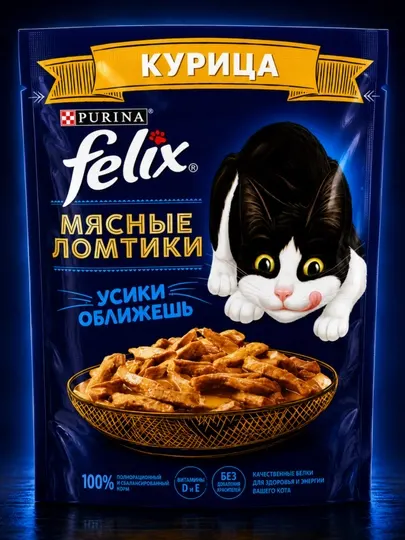 Влажный корм для взрослых кошек Felix с треской в соусе с томатами, 75 грамм, 10 штук