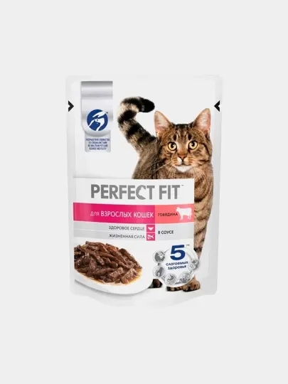 Пауч Perfect Fit для взрослых кошек с говядиной в соусе, 75 г 5 шт