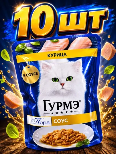 Влажный корм для взрослых кошек Gourmet в соусе с курицей 75 грамм 10 штук