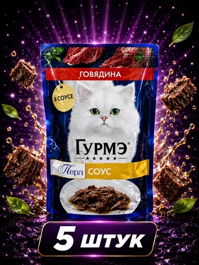 Влажный корм для кошек Gourmet с говядиной в соусе 75 грамм (5 штук)