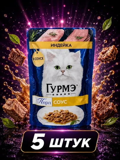 Влажный корм для кошек Gourmet с индейкой в соусе 75 грамм (5 штук)