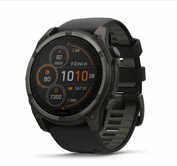 Часы Garmin fenix 8 - 51 mm, Solar Sapphire Carbon Gray DLC Titanium with Black Pebble Gray Silicone Band (010-02907-10)
