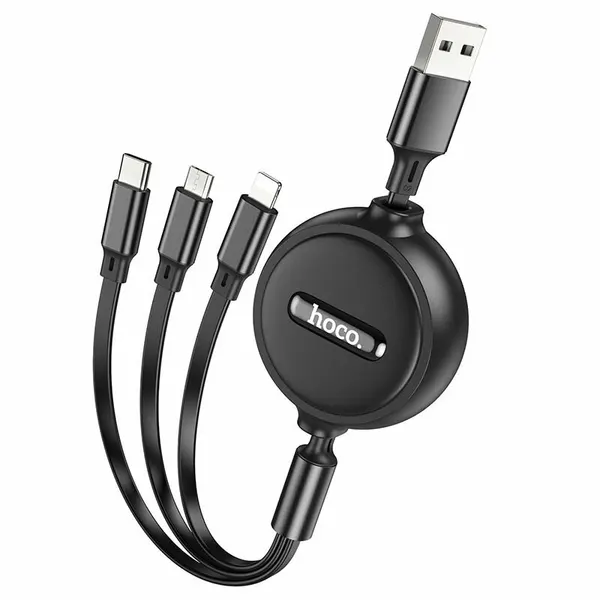Кабель HOCO X75 2A, 3 в 1, MicroUSB, Lightning 8pin, Type-C, черный