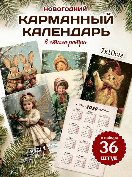 MAJIVVI HOME Новогодние календари карманные 2026, ретро