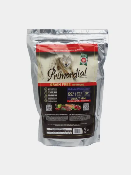 Сухой корм Primordial для собак небольших размеров, с форелью и уткой, 750 г