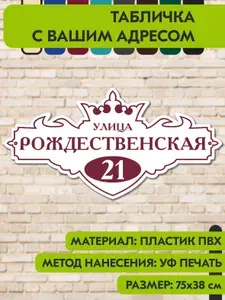 Адресная табличка на дом "Домовой знак" бело-коричнево-красная, 750х380 мм., из пластика, УФ печать не выгорает