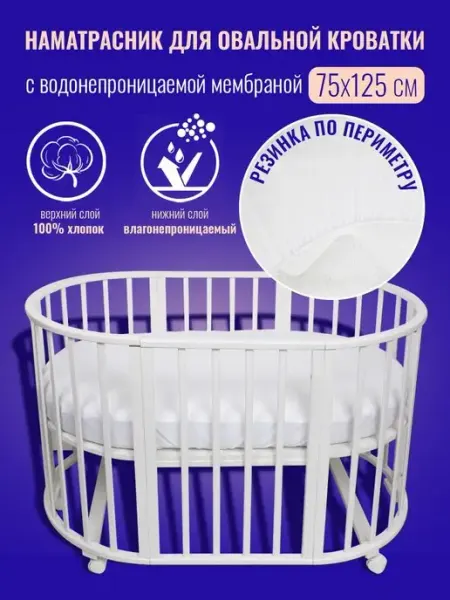 Tessolo Home Наматрасник непромокаемый в овальную кроватку 75х125