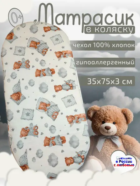 ЗАСЫПАЙКА Матрас в коляску-люльку для новорожденных 75х35х3 см