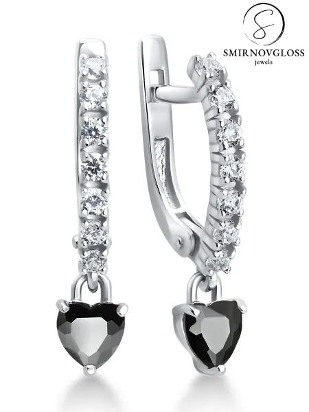 SMIRNOVGLOSS jewels Серьги с черным сердечком бижутерия
