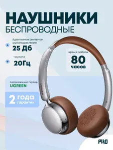 Беспроводные наушники с шумоподавлением UGREEN HP207 (75629) Studio Plus Active Noise-Cancelling Headphones, Серебристо-коричневые