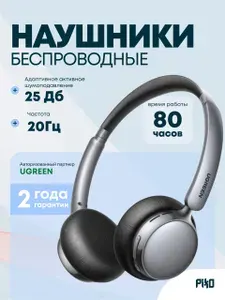 Беспроводные наушники с шумоподавлением UGREEN HP207 (75630) Studio Plus Active Noise-Cancelling Headphones, Серебристо-черные