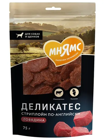 МНЯМС Лакомство для собак Стриплойн по английски с говядиной 75gr