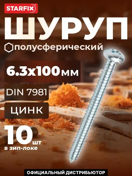 STARFIX Шурупы 6.3х100 мм полусферические 10 шт оцинкованные