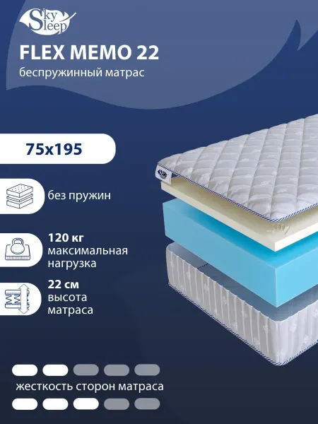 SkySleep Матрас 75x195 на кровать беспружинный ортопедический, рулон