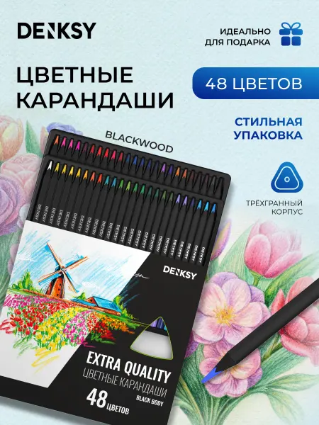 DENKSY Набор цветных карандашей 48 цветов в картонной упаковке