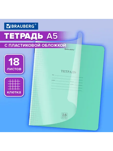 Тетрадь 10шт, пластиковая обложка, 18 л, BRAUBERG