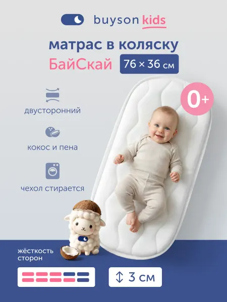 Buyson Кокосовый матрас в коляску для новорожденных БайСкай 76х36