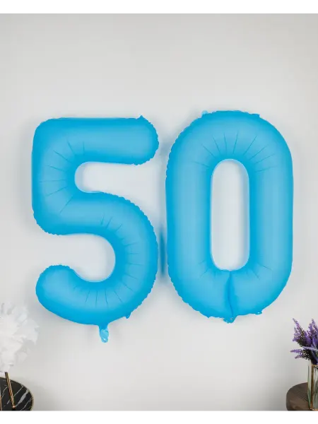 WOW-Ballon Шар цифра на 50 лет большая неоновая голубая