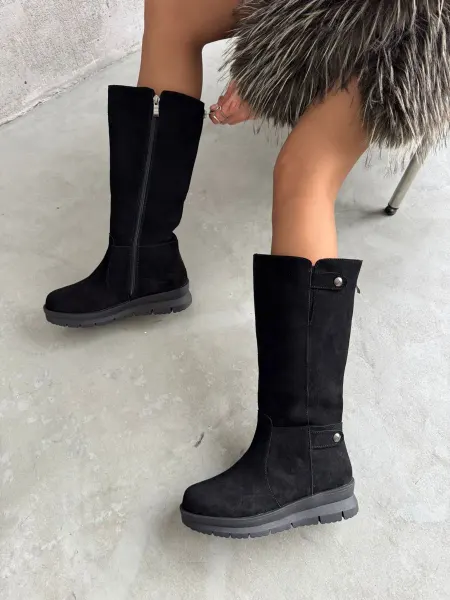 GH Collection Сапоги зимние короткие черные натуральная замша и мех