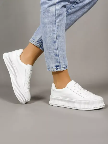 Credit first Shoes Кеды белые женские на платформе натуральная кожа