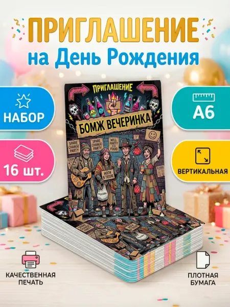 StickerHouse Natali Pank Пригласительные на день рождения бомж вечеринка