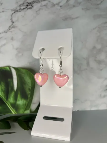 Серьги розовые сердечки