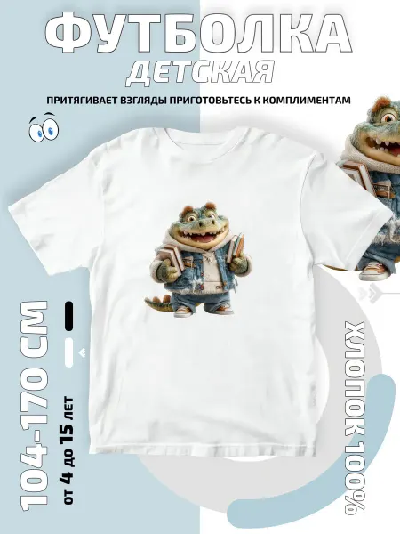 Bifishop Футболка детская Крокодил ученик с книгами