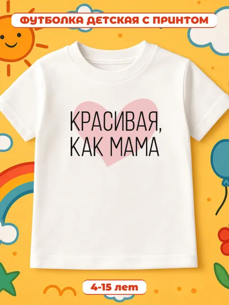 Детская футболка для девочек с принтом Красивая как мама