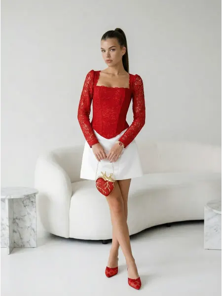 7DRESSES Кружевной корсет блузка красная