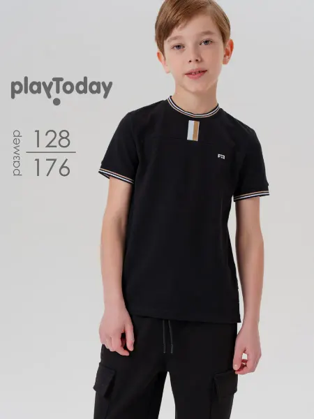 PlayToday Футболка школьная хлопковая черная с коротким рукавом