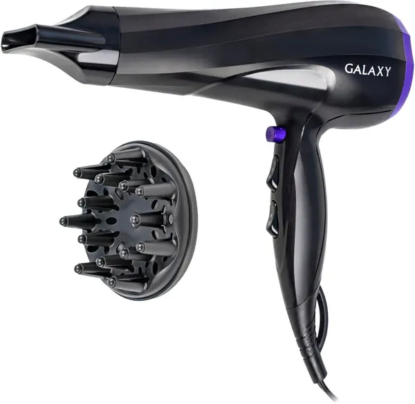 Фен Galaxy Line GL4332, защита от перегрева, 2000Вт, 3 температурных режима, черный, фиолетовый